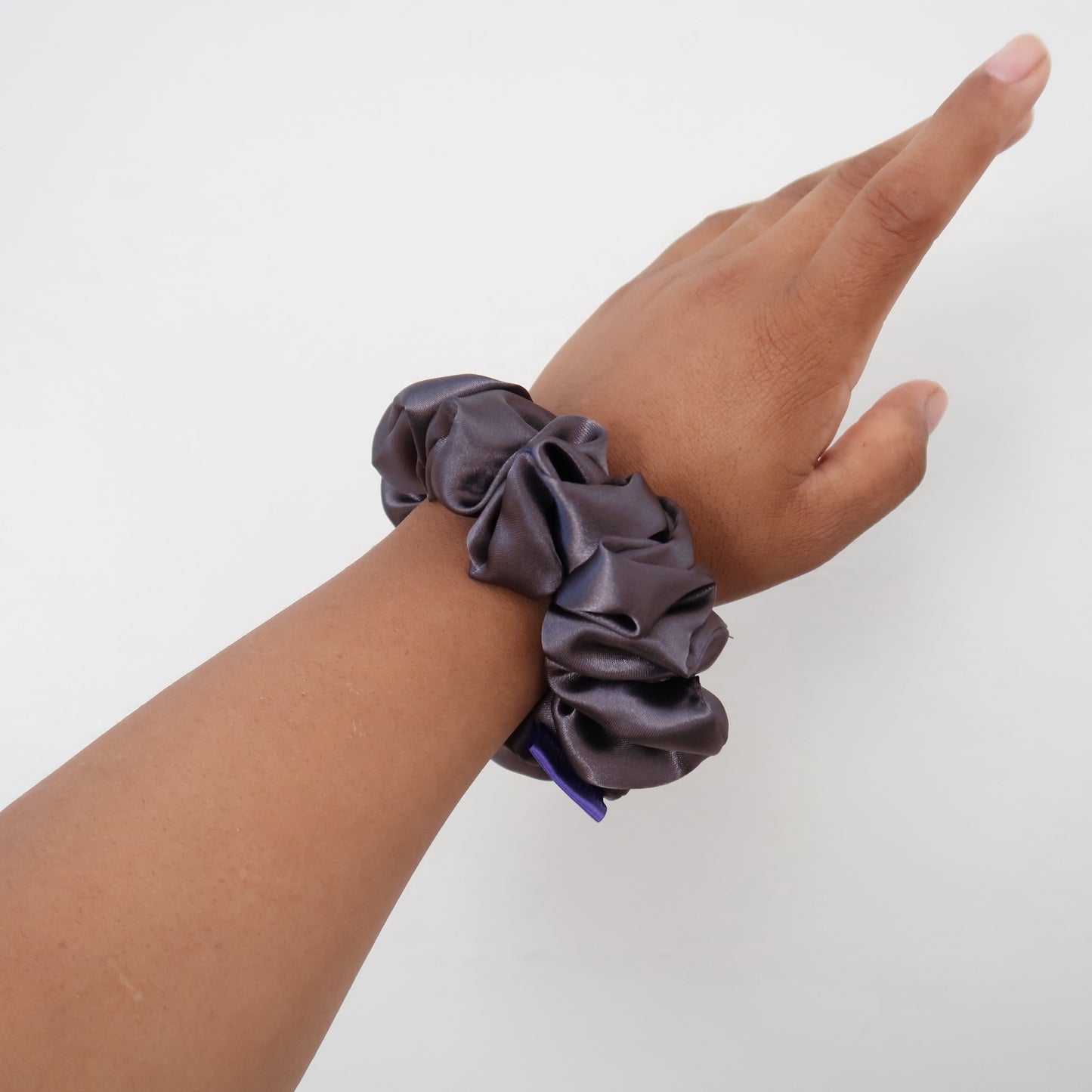 Dark Pearl mini satin scrunchies soft & gentle elastic ties for hair