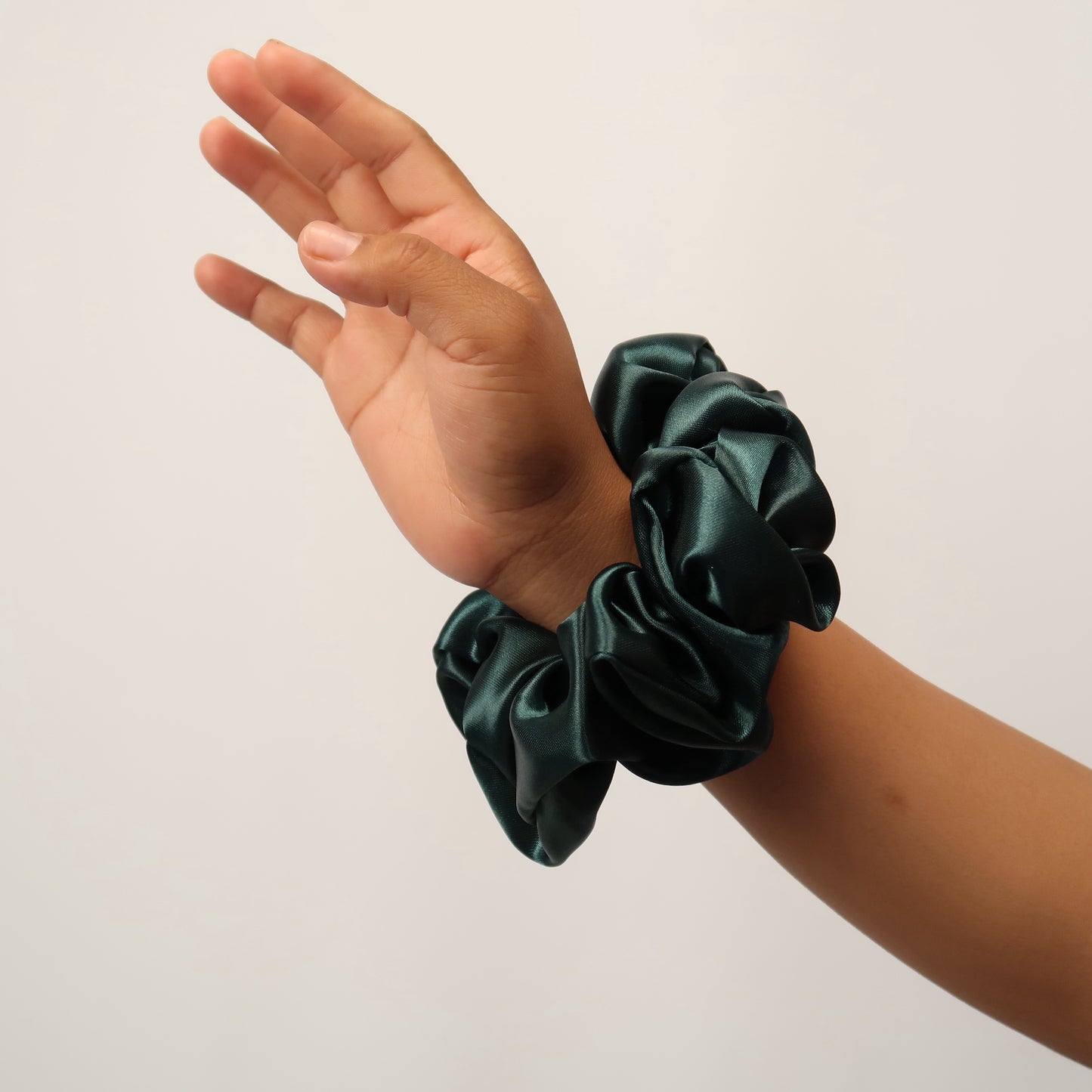 Emerald satin scrunchies soft & gentle elastic ties for hair